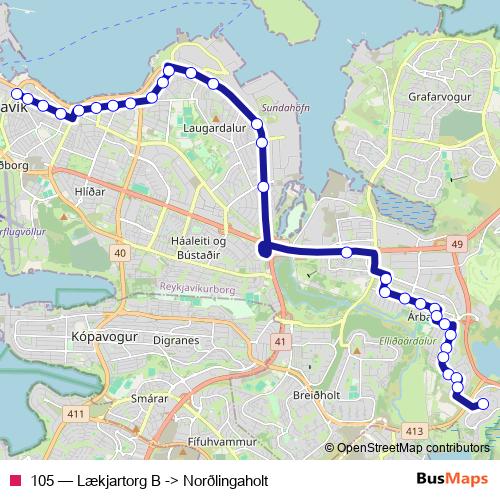 105 bus Line Map