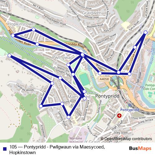 105 bus Line Map