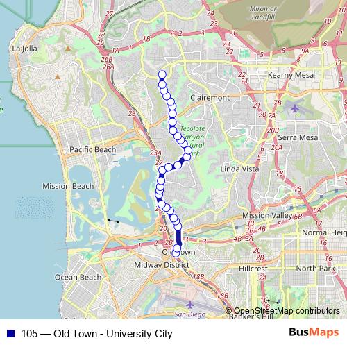 105 bus Line Map