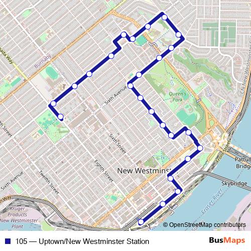 105 bus Line Map