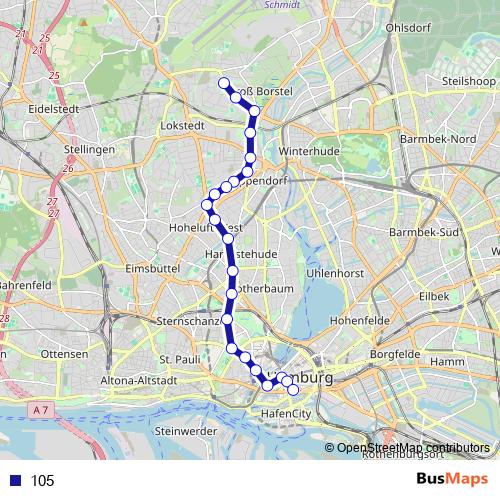 105 bus Line Map