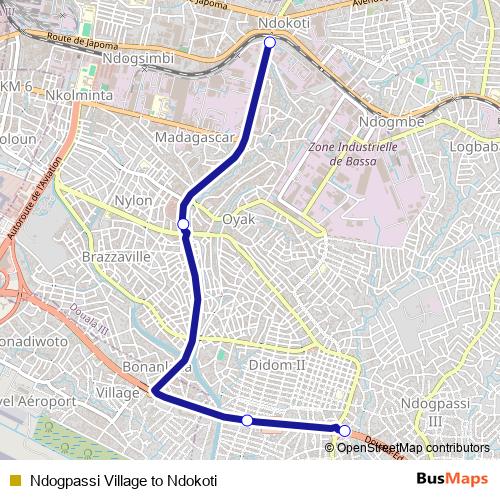 Ndogpassi Village to Ndokoti bus Line Map