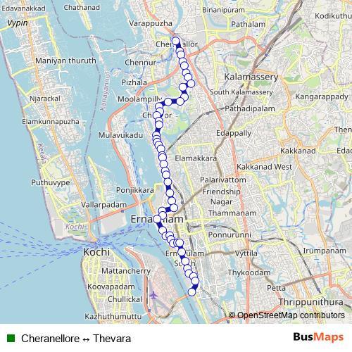 Cheranellore ↔ Thevara bus Line Map