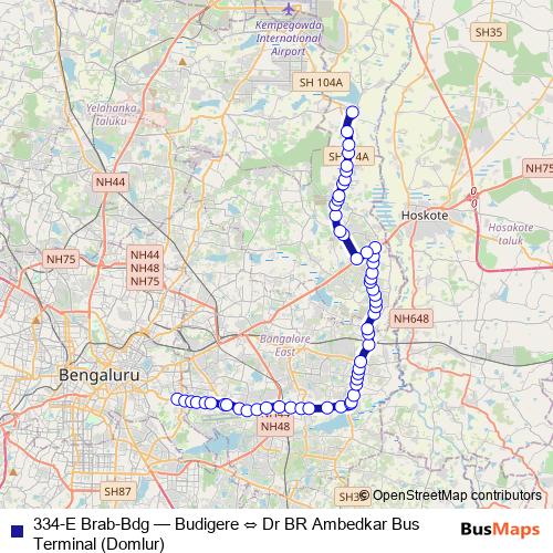 334-E Brab-Bdg bus Line Map