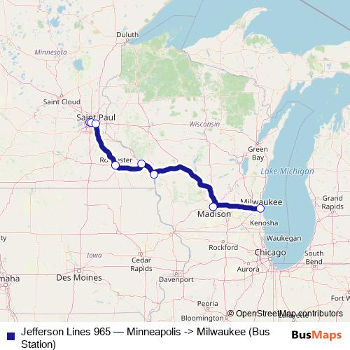Jefferson Lines 965 bus Line Map