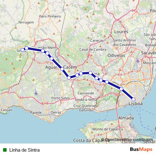 Linha de Sintra rail Line Map