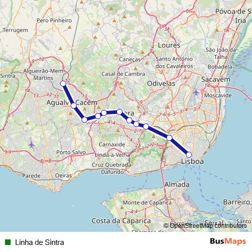 Linha de Sintra rail Line Map
