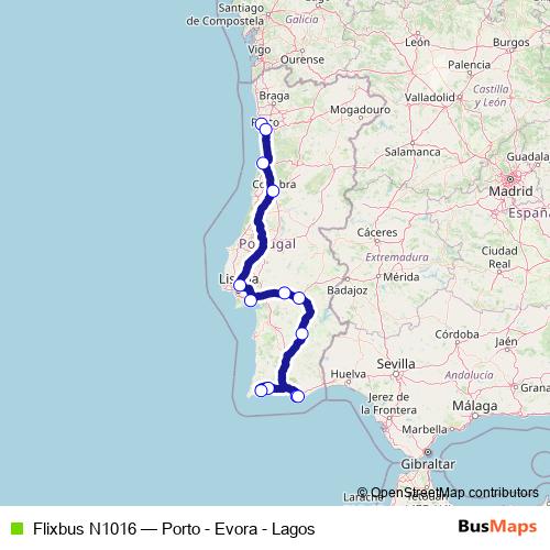 Flixbus N1016 bus Line Map