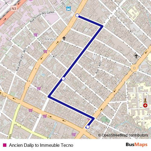 Ancien Dalip to Immeuble Tecno bus Line Map