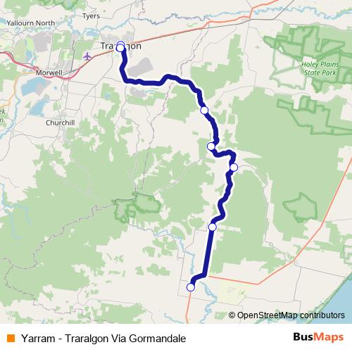 Yarram - Traralgon Via Gormandale bus Line Map
