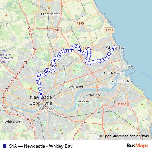54A bus Line Map
