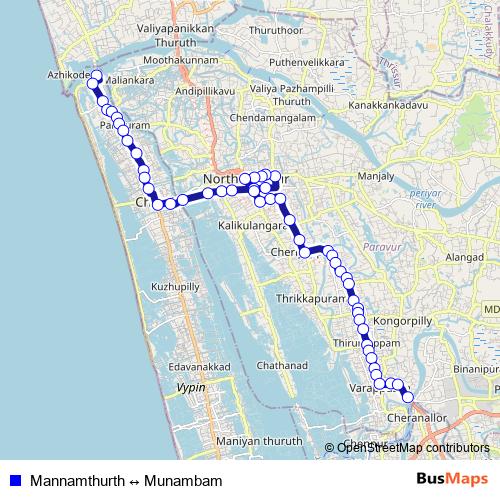Mannamthurth ↔ Munambam bus Line Map