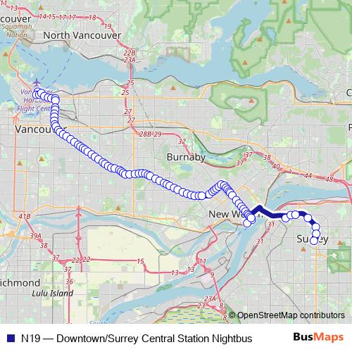 N19 bus Line Map