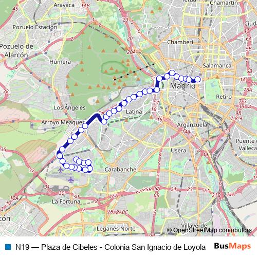 N19 bus Line Map