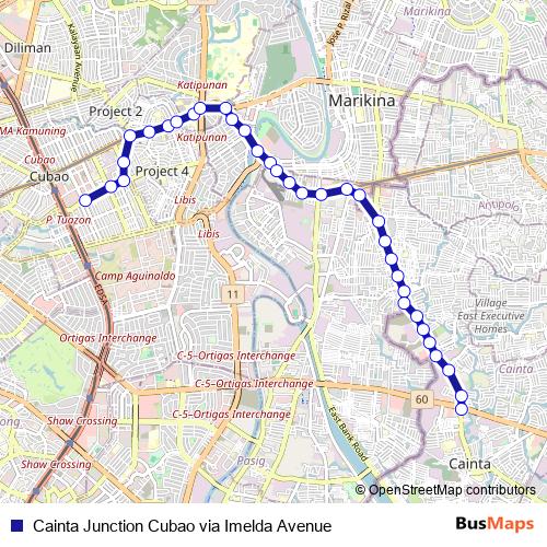 Cainta Junction Cubao via Imelda Avenue bus Line Map