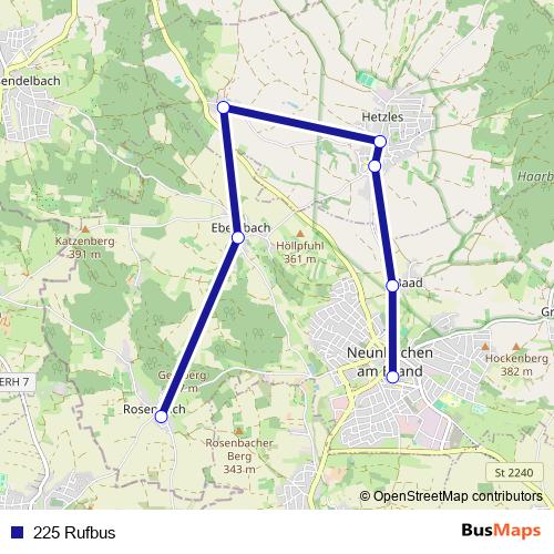 225 Rufbus bus Line Map