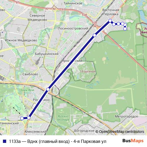 1133а bus Line Map