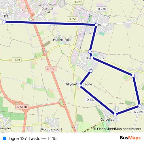 Ligne 137 Twisto bus Line Map