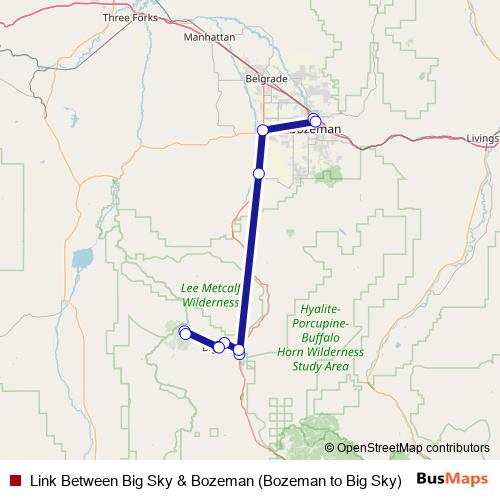 Link Between Big Sky & Bozeman (Bozeman to Big Sky) bus Line Map
