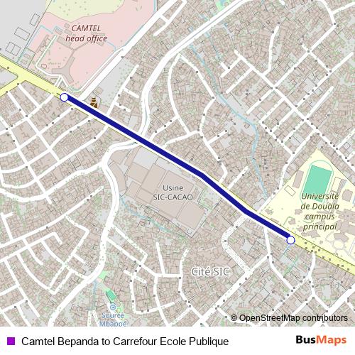Camtel Bepanda to Carrefour Ecole Publique bus Line Map