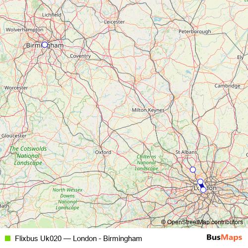 Flixbus Uk020 bus Line Map