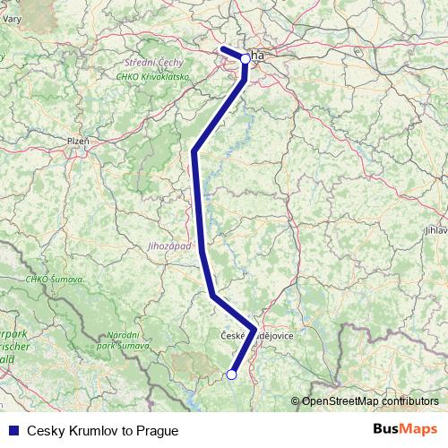 Cesky Krumlov to Prague bus Line Map