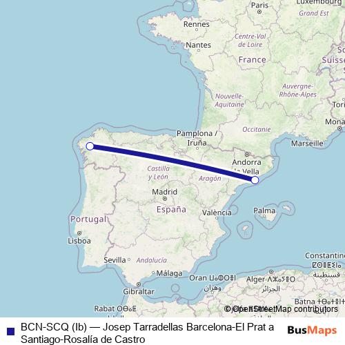 BCN-SCQ (Ib) air Line Map