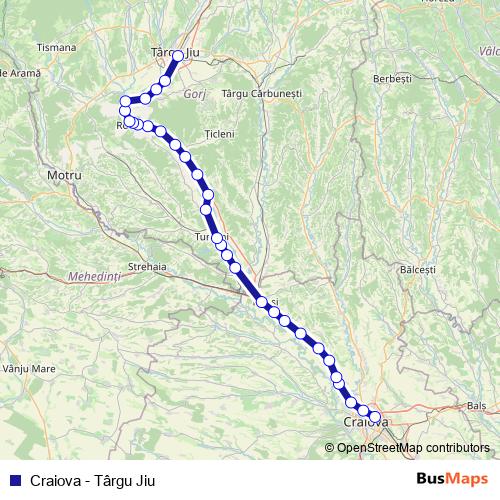 Craiova - Târgu Jiu rail Line Map