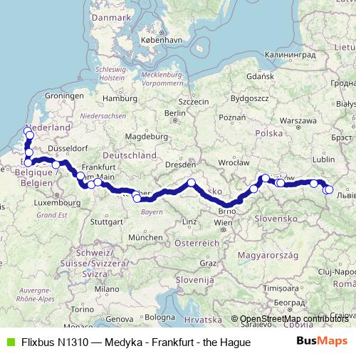 Flixbus N1310 bus Line Map