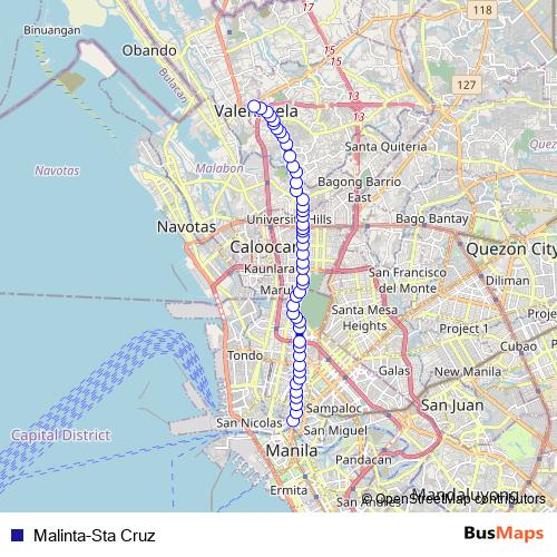 Malinta-Sta Cruz bus Line Map