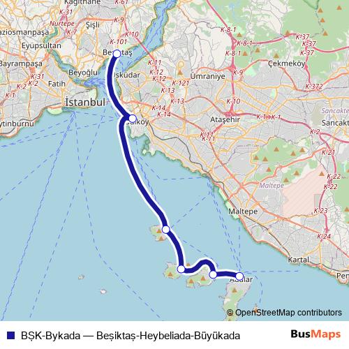 BŞK-Bykada ferry Line Map