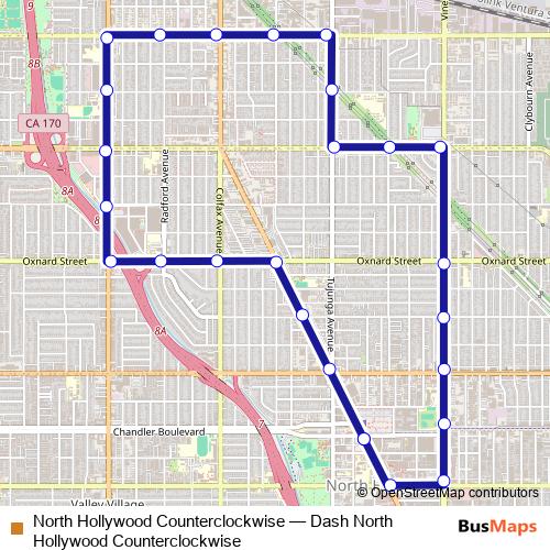 North Hollywood Counterclockwise bus Line Map