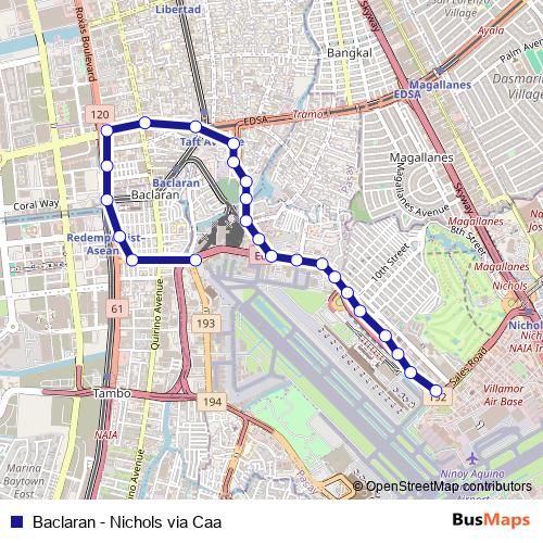 Baclaran - Nichols via Caa bus Line Map