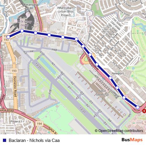 Baclaran - Nichols via Caa bus Line Map
