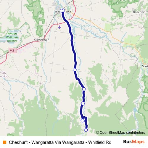 Cheshunt - Wangaratta Via Wangaratta - Whitfield Rd bus Line Map