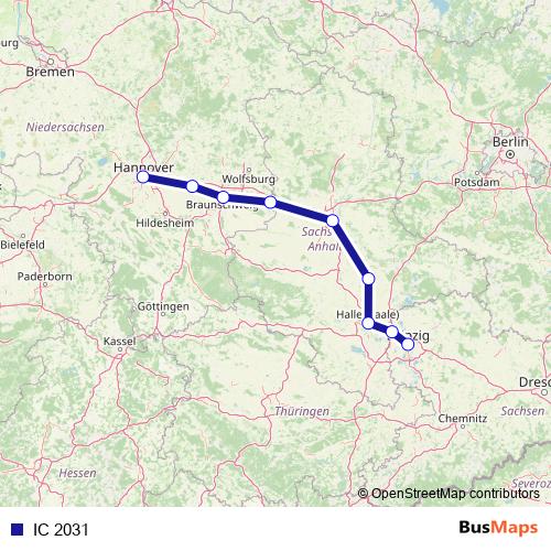 IC 2031 rail Line Map