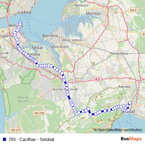 783 - Cacilhas - Setúbal bus Line Map