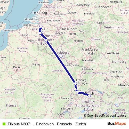 Flixbus N837 bus Line Map