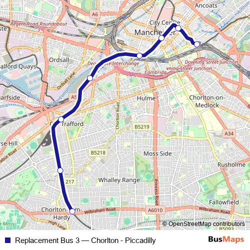Replacement Bus 3 tram Line Map