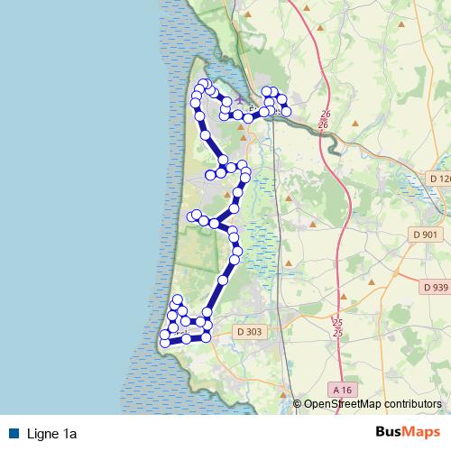 Ligne 1a bus Line Map