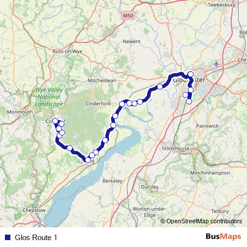 Glos Route 1 bus Line Map