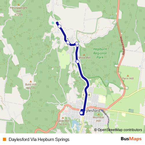 Daylesford Via Hepburn Springs bus Line Map