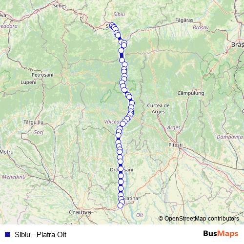 Sibiu - Piatra Olt rail Line Map