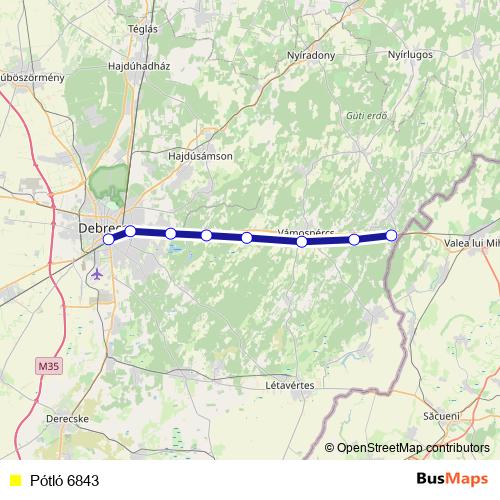 Pótló 6843 bus Line Map