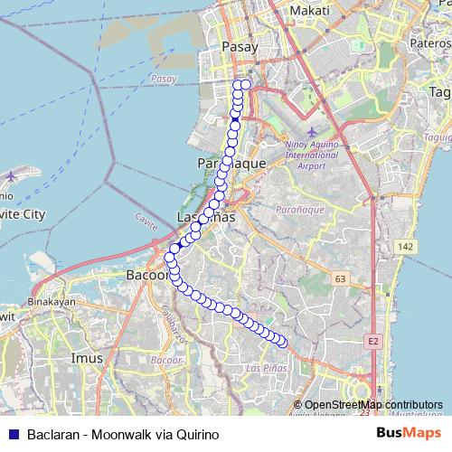 Baclaran - Moonwalk via Quirino bus Line Map