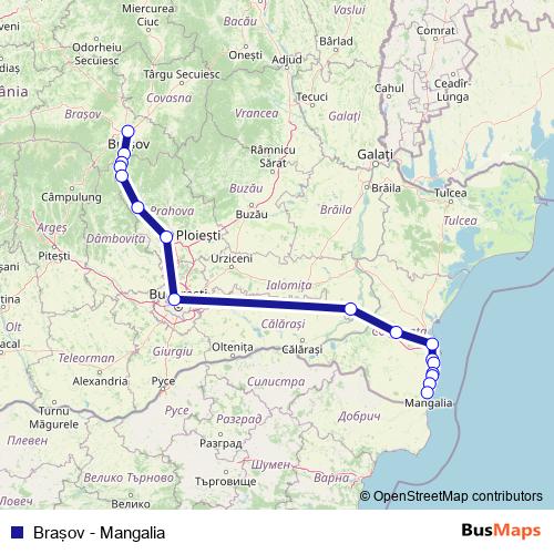 Braşov - Mangalia rail Line Map