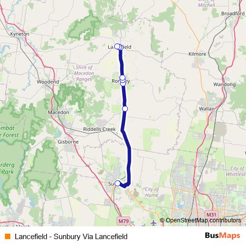 Lancefield - Sunbury Via Lancefield bus Line Map