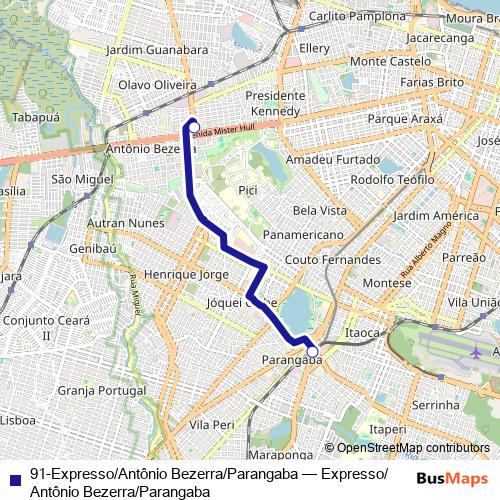 91-Expresso/Antônio Bezerra/Parangaba bus Line Map