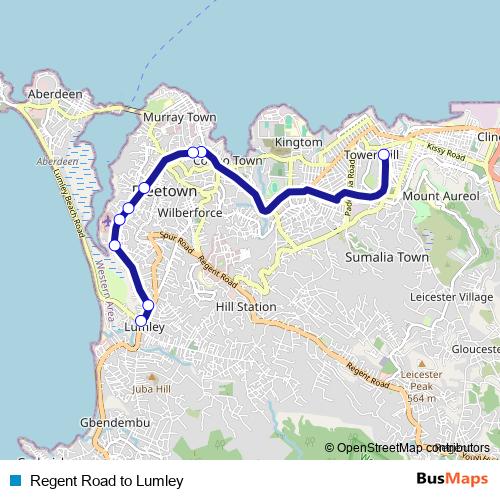 Regent Road to Lumley bus Line Map