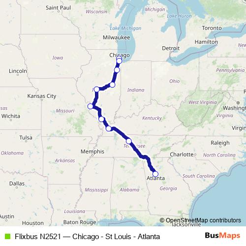 Flixbus N2521 bus Line Map